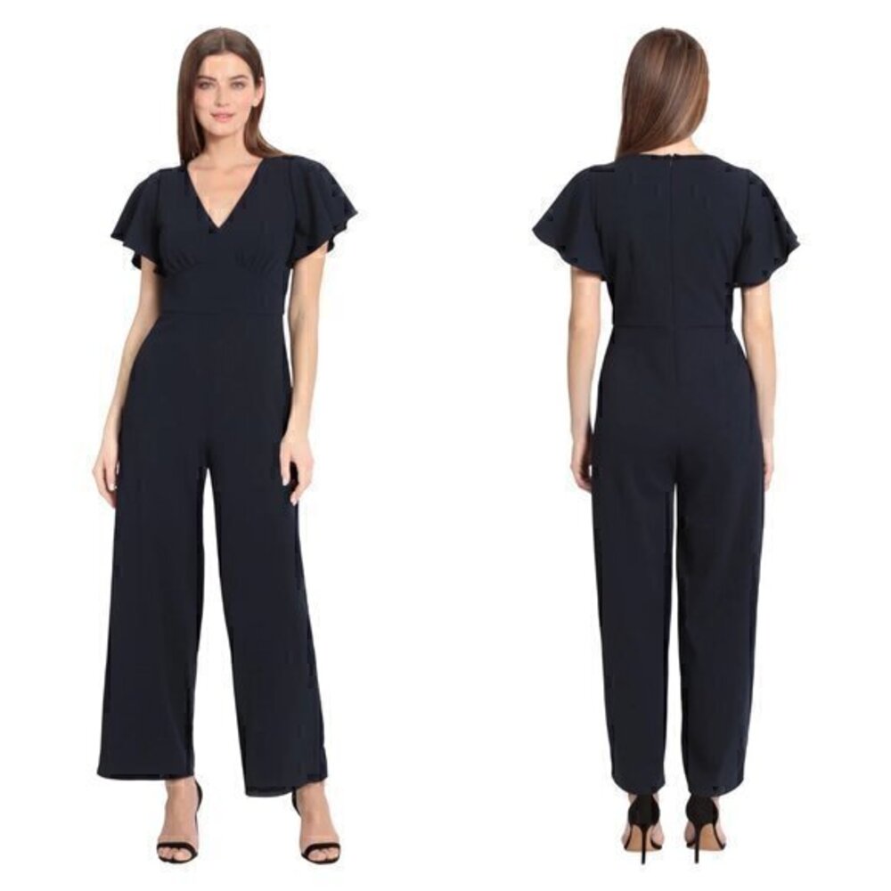 Maggy London Flutter Sleeve Wide Leg Jumpsuit in Twilight Navy Size 4 NWT